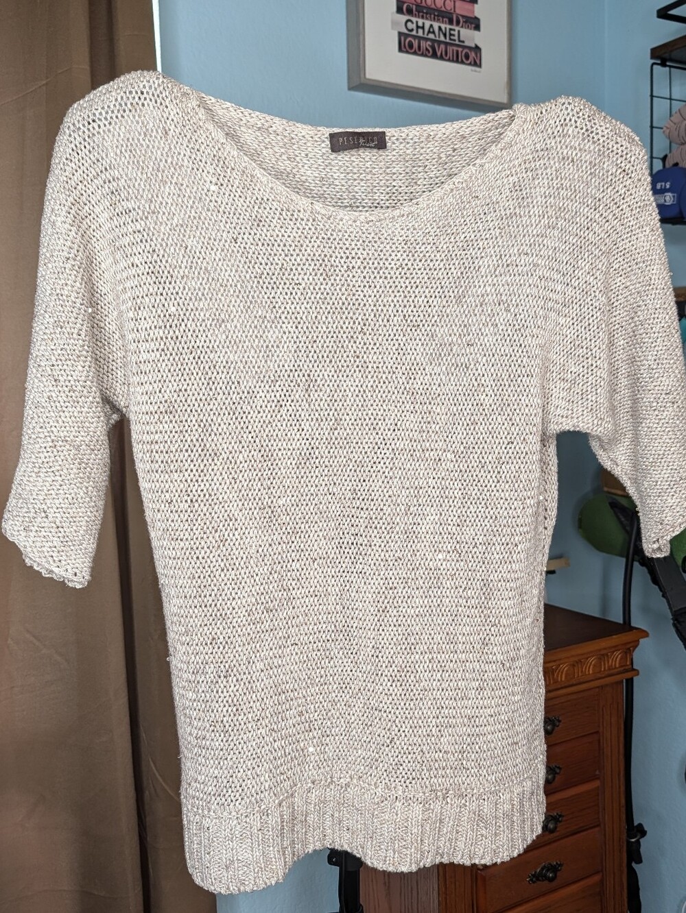 Peserico Italy Sequin Linen Cotton Open Knit Short Sleeve Sweater IT 42 US 6